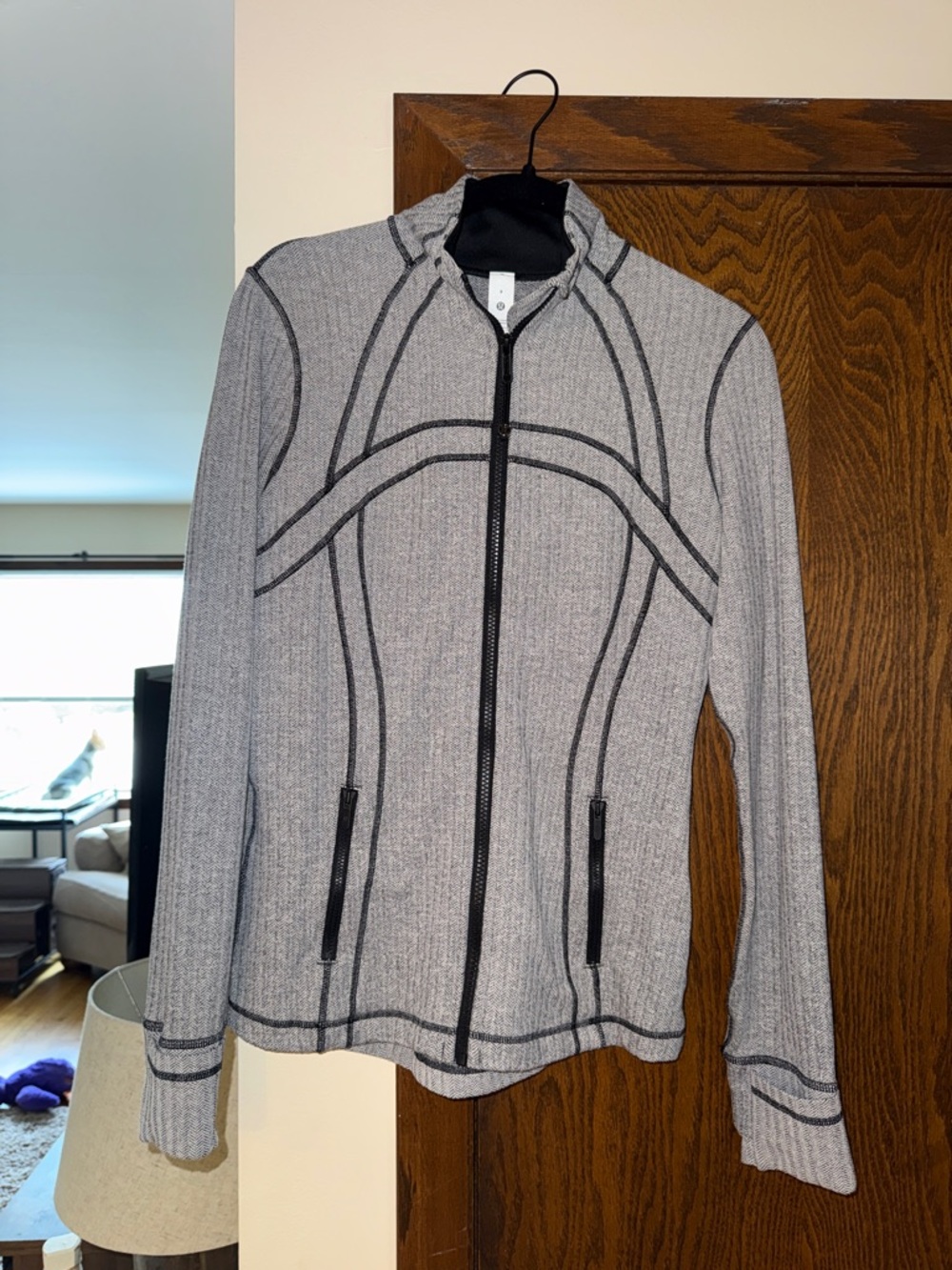 lululemon athletica Gray Zip-Front Bomber Jacket with Black Piping